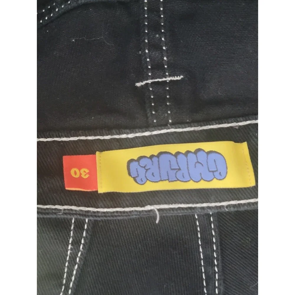 Empyre size 30 denim jeans black zip pockets tapered baggy
